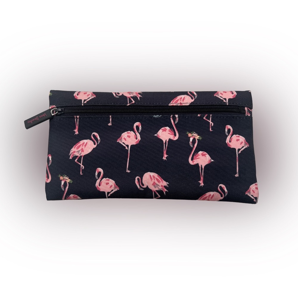 Vera Bradley Pink Flamingo Navy Background Pencil Utility Pouch